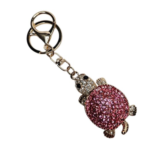 Pink Rhinestone Turtle Keychain Bag Purse Charm - Picture 1 of 4